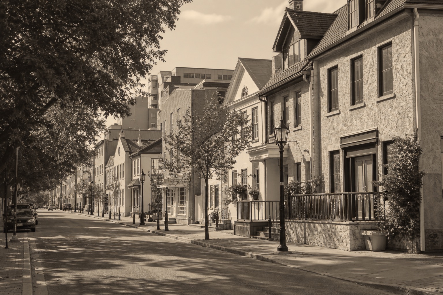 Illustrative single-frame streetscape for a report on Francophone communities in Manitoba