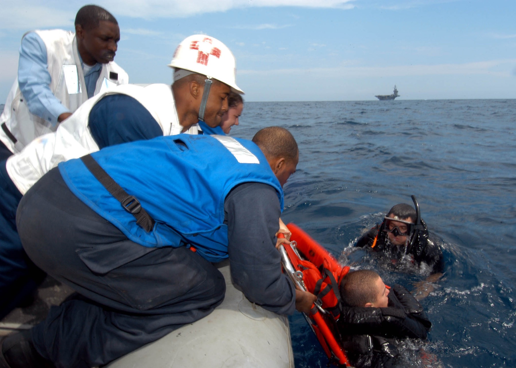 Rescue crew training with a rigid-hull inflatable boat